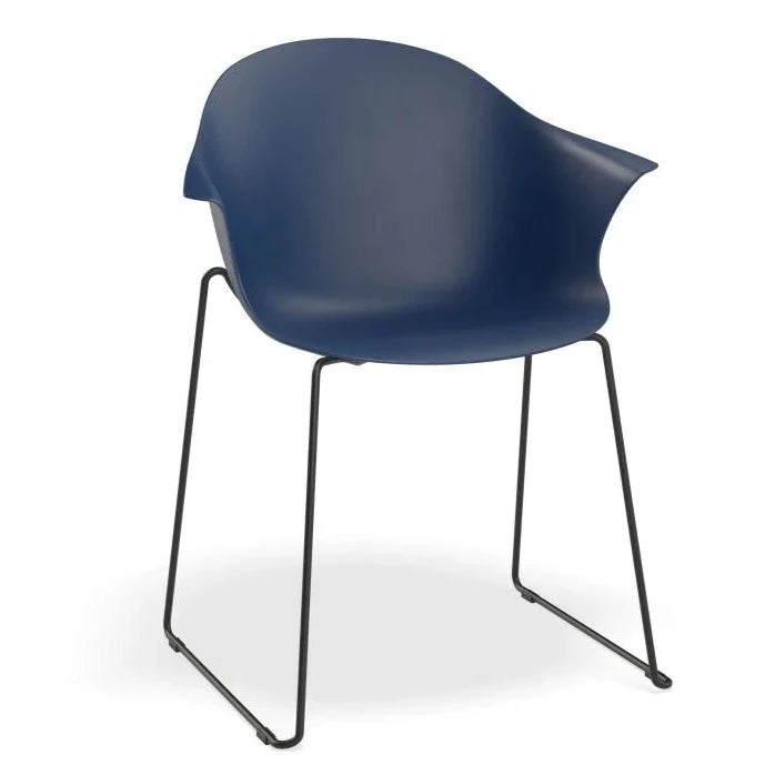 Azure Dark Blue Sled Base - Black Dining Armchair