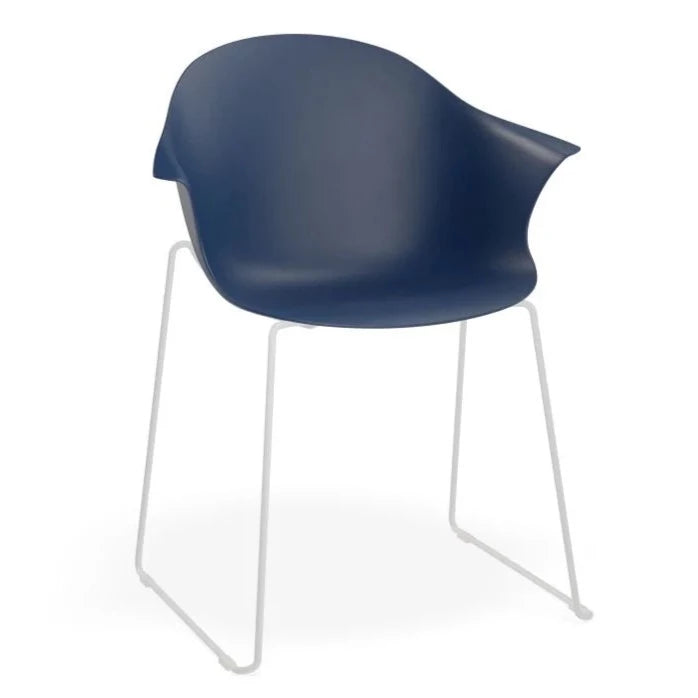 Azure Dark Blue Sled Base - White Dining Armchair