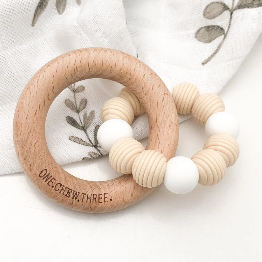 Personalised BEEHIVE Silicone and Beech Wood Teether (Available in 9 Colours)