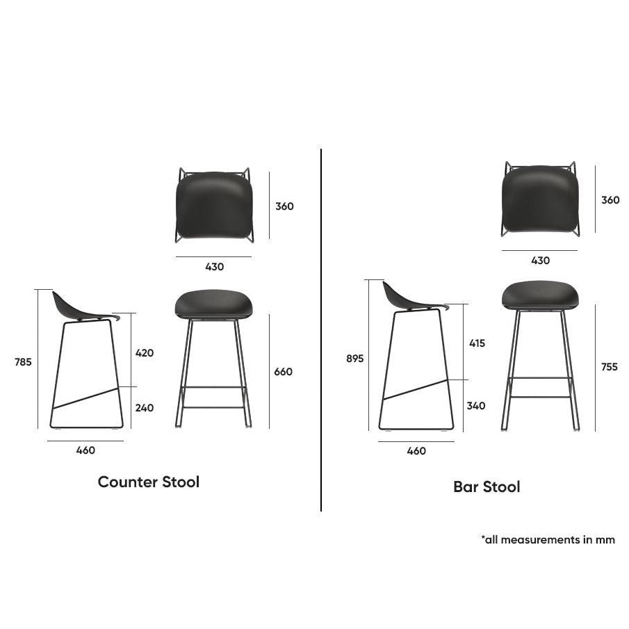 Modern Black Steel Grey Seated High Stool (Available in 2 Sizes)