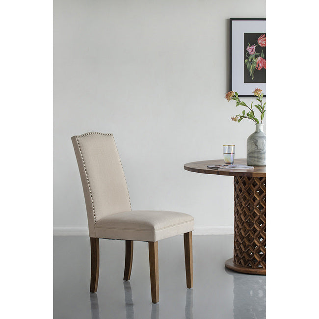 Beige Buttoned Back Armless Dining Chairs - Set of 2