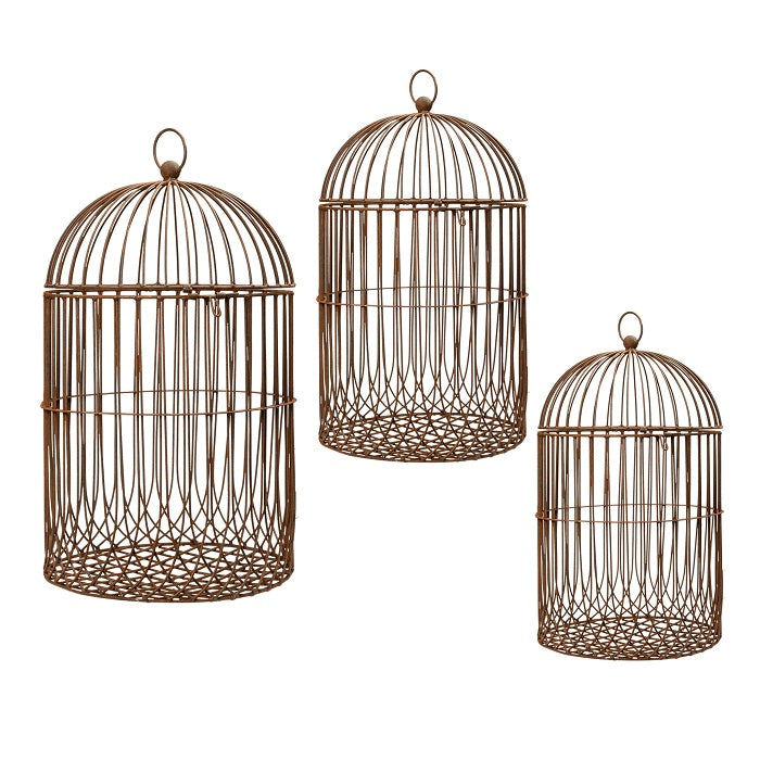Set of 3 Rusty Metal Nesting Garden Bird Cages