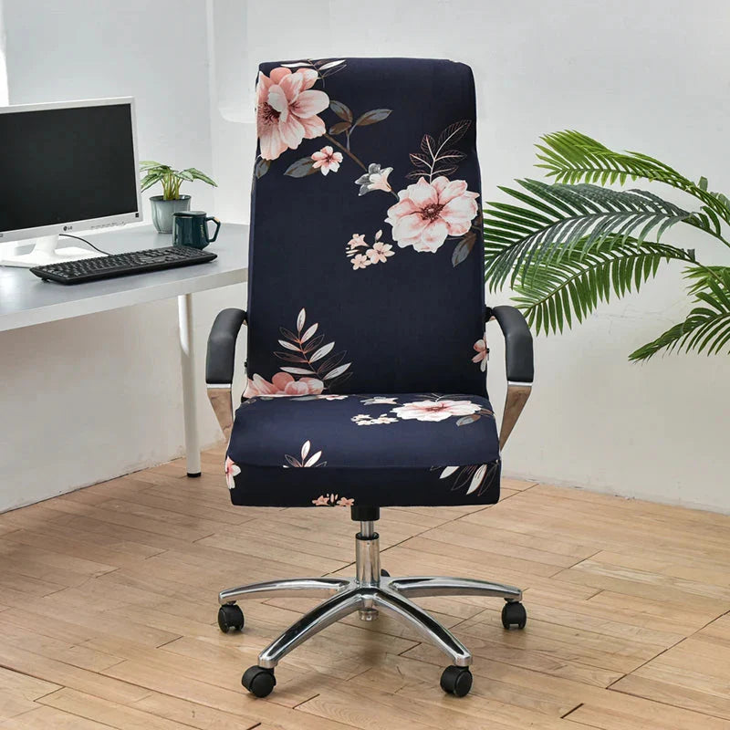 Black Floral Pattern Office Chair Cover