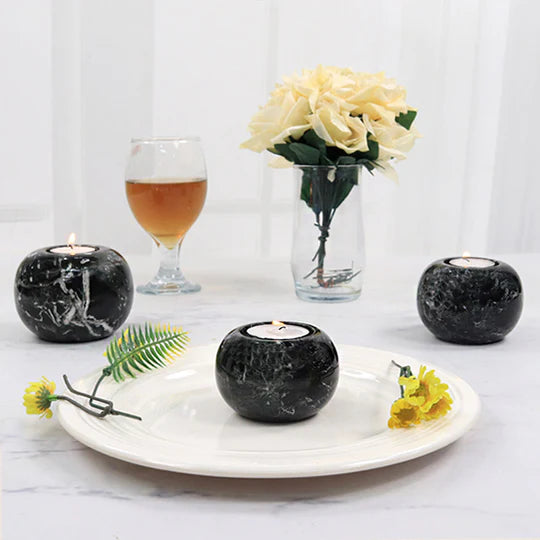 Black Marble Tealight Candle Holder - Set of 3
