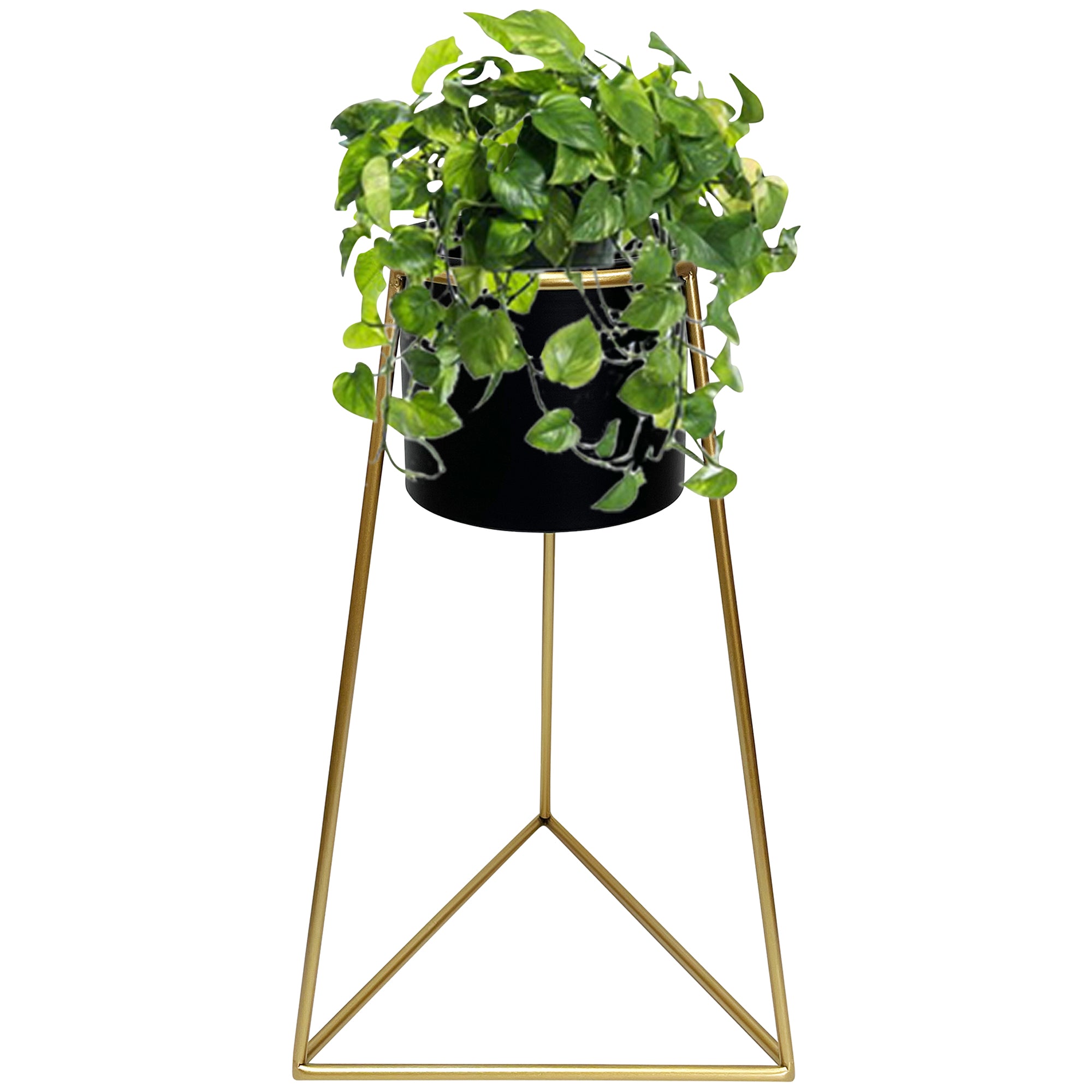 Black Metal Planter on Gold Pyramid Stand 45cms