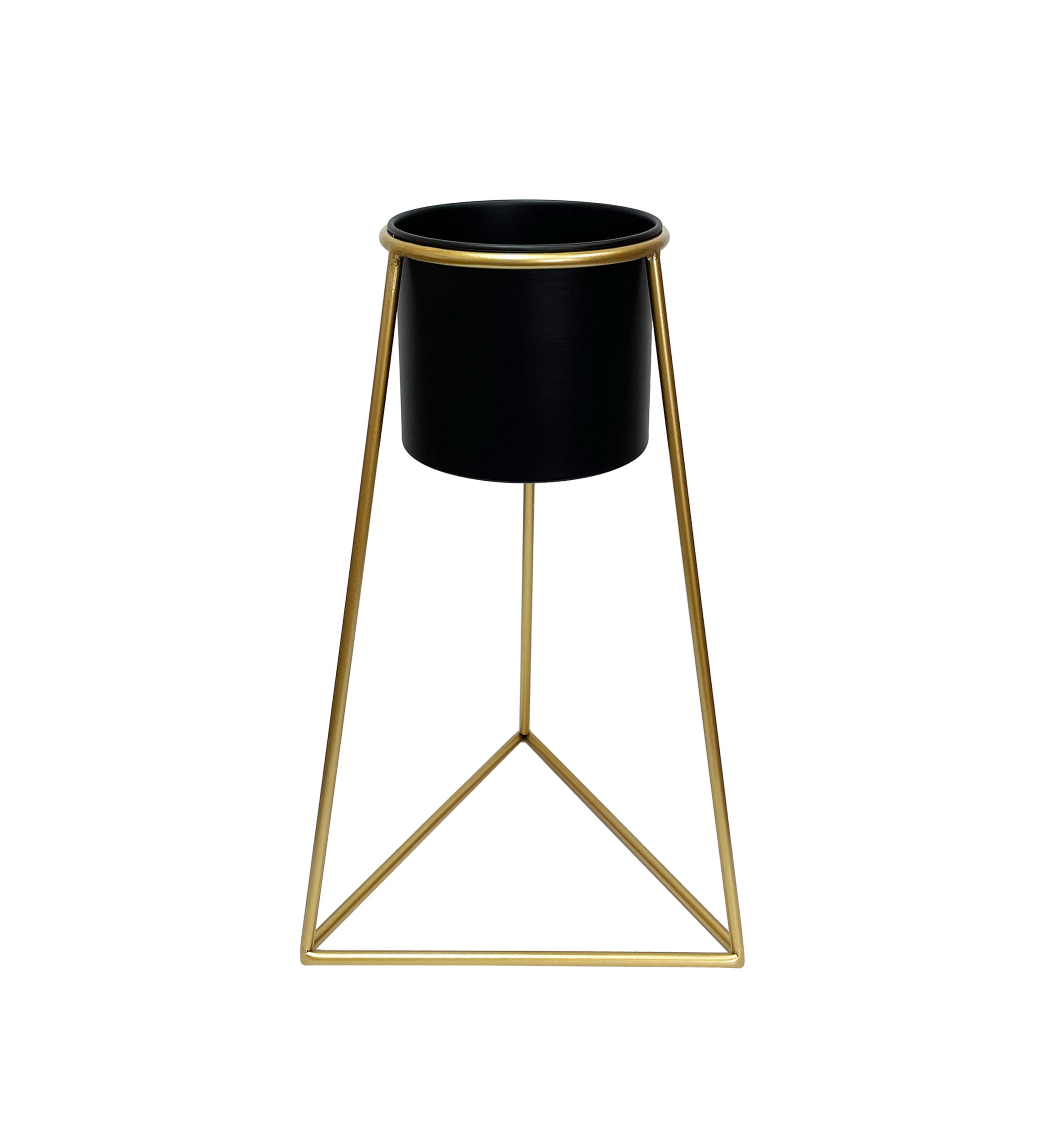Black Metal Planter on Gold Pyramid Stand 45cms