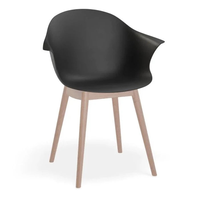 Black Pebble Shell Seat Wooden Legs Dining Armchair