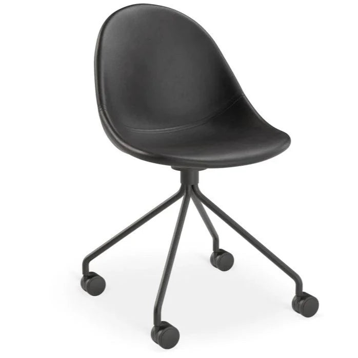 Black Rustic Leather Base with Castors Dining Chair