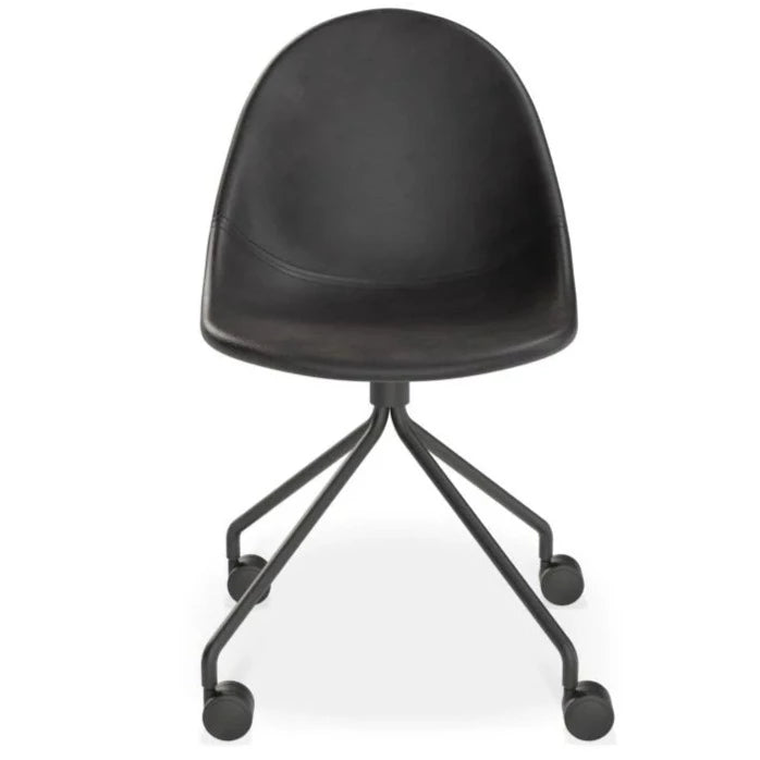 Black Rustic Leather Base with Castors Dining Chair