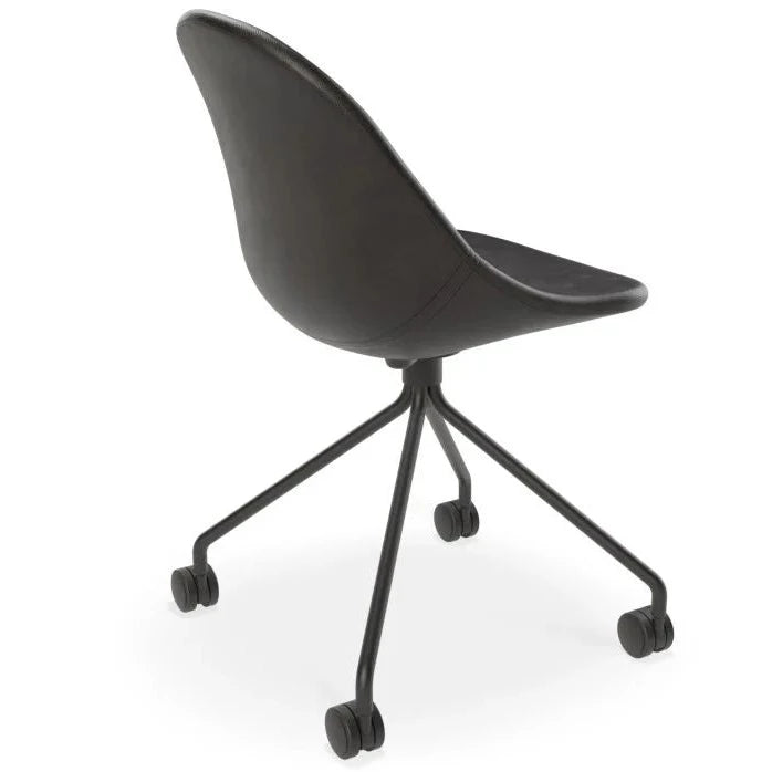 Black Rustic Leather Base with Castors Dining Chair