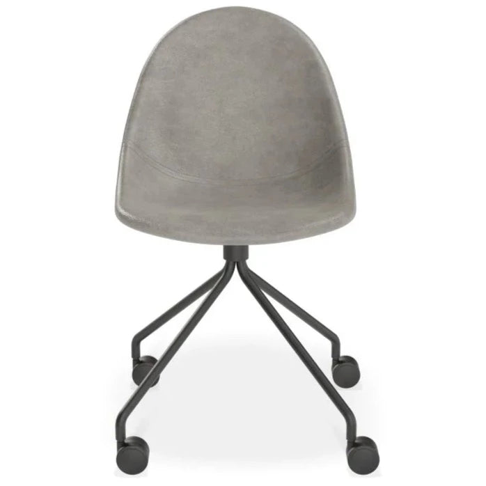 Grey Rustic Leather Seat Metal Base with Castors Dining Chair