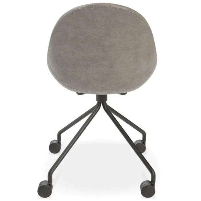 Grey Rustic Leather Seat Metal Base with Castors Dining Chair