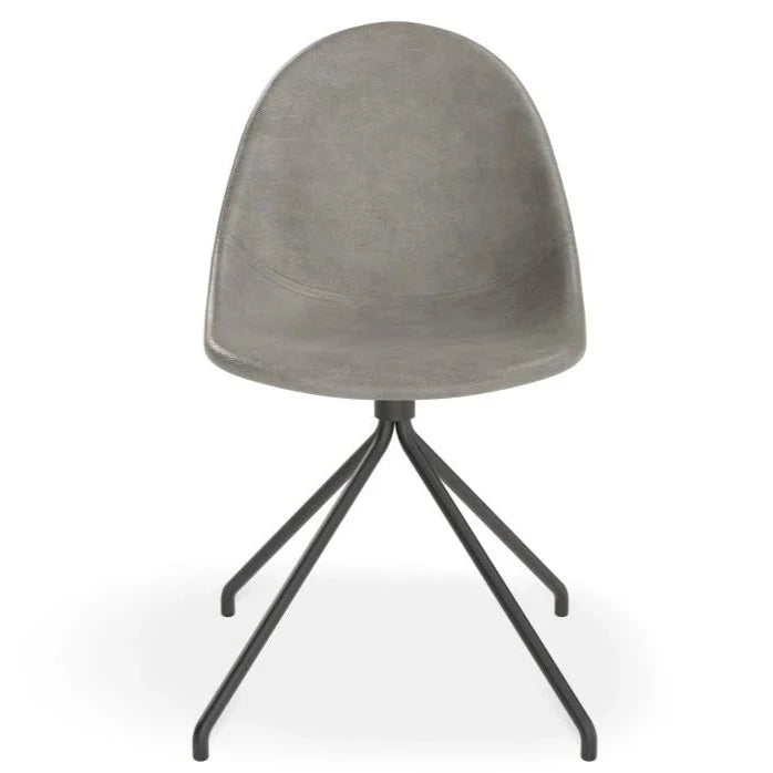 Grey Rustic Leather Seat Pyramid Base Dining Chair