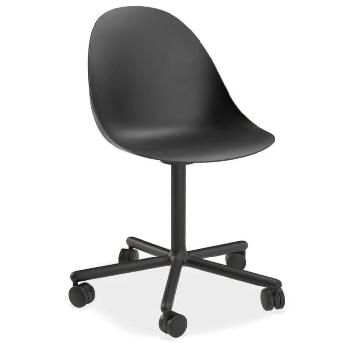 Black Rustic Leather Swivel Base with Castors Dining Chair