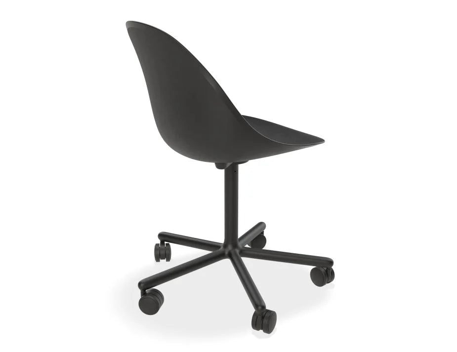 Black Rustic Leather Swivel Base with Castors Dining Chair