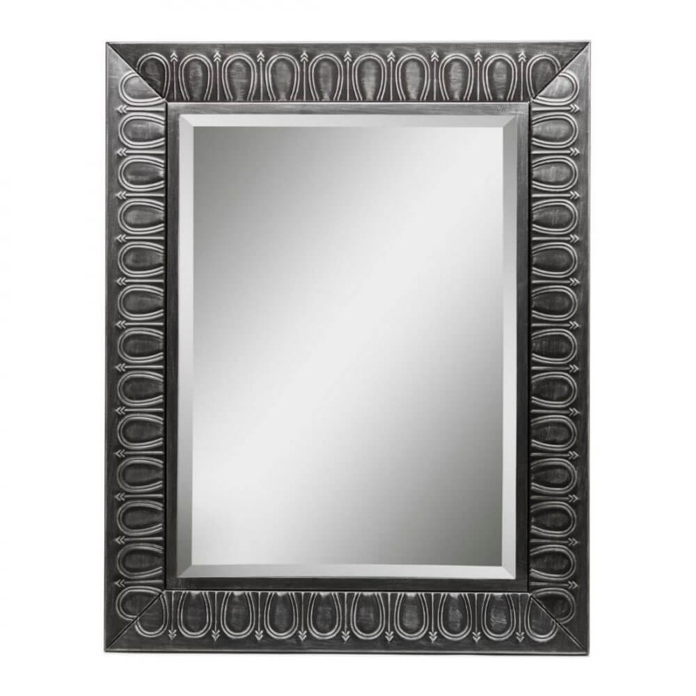 Black Silver Embossed Metal Frame Wall Mirror