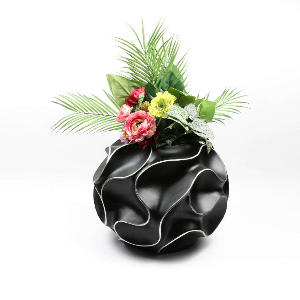 Black Swirled Polyresin Cover Pot