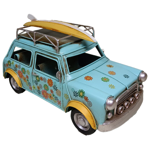 Blue Floral Mini Car with Surfboard - 25cms