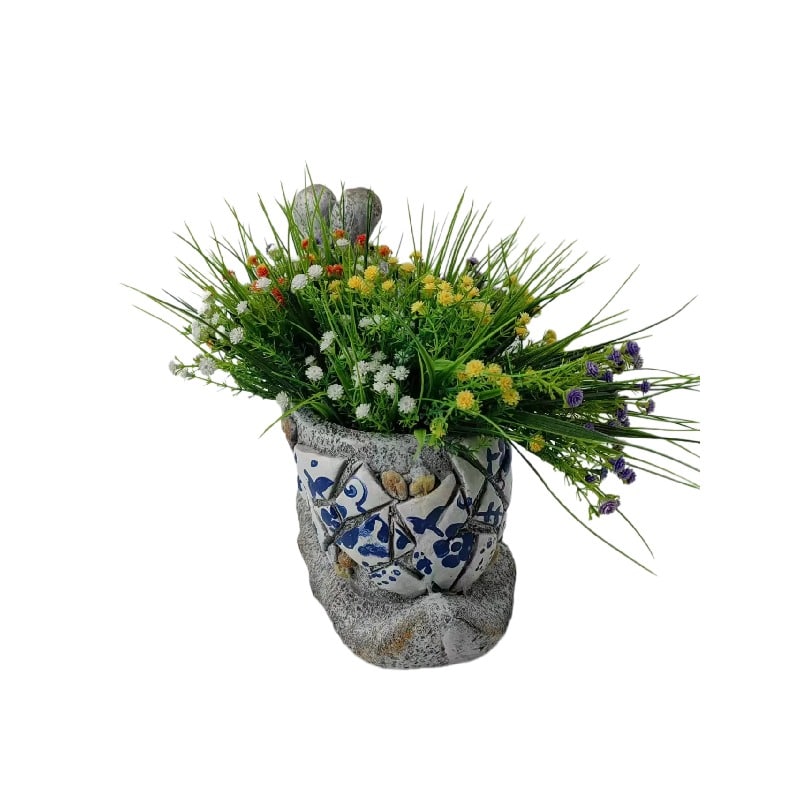 Blue & White Style Snail Planter with Hole
