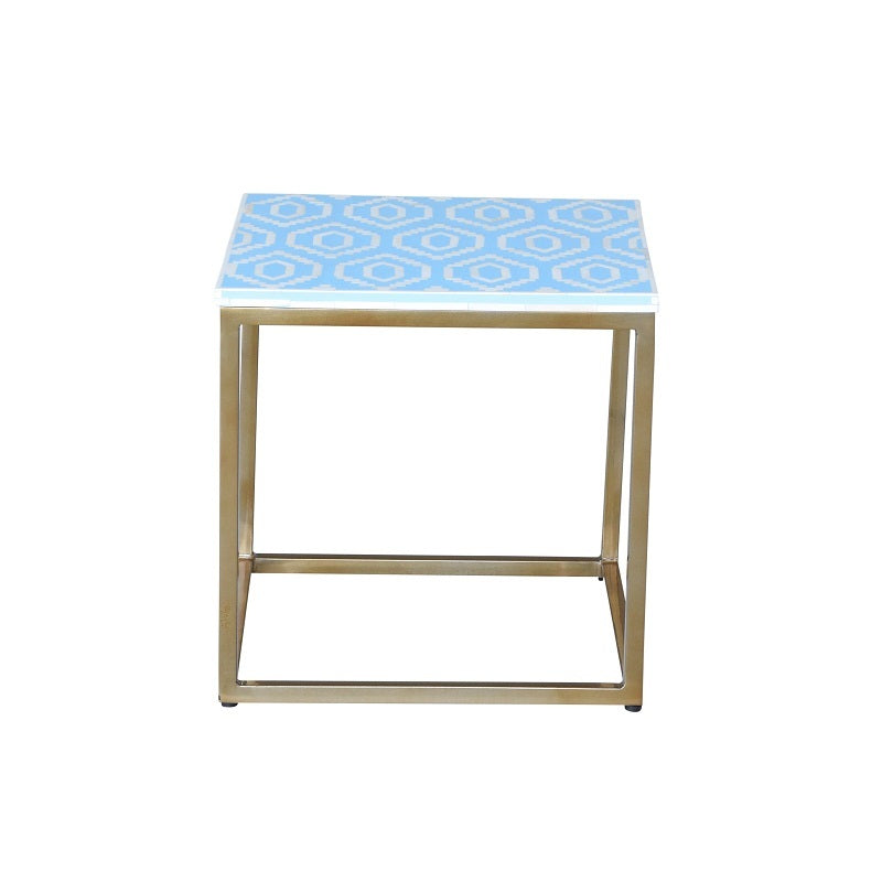 Bone Inlay Side Table - Blue