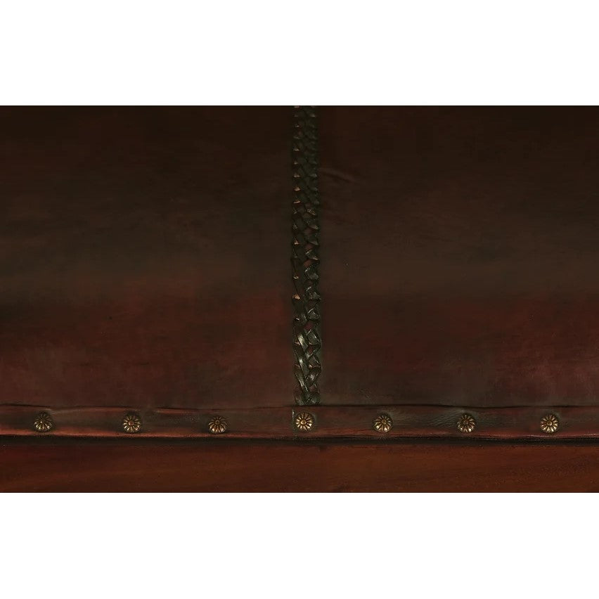 Boston Leather Wooden Bench - Dark Brown