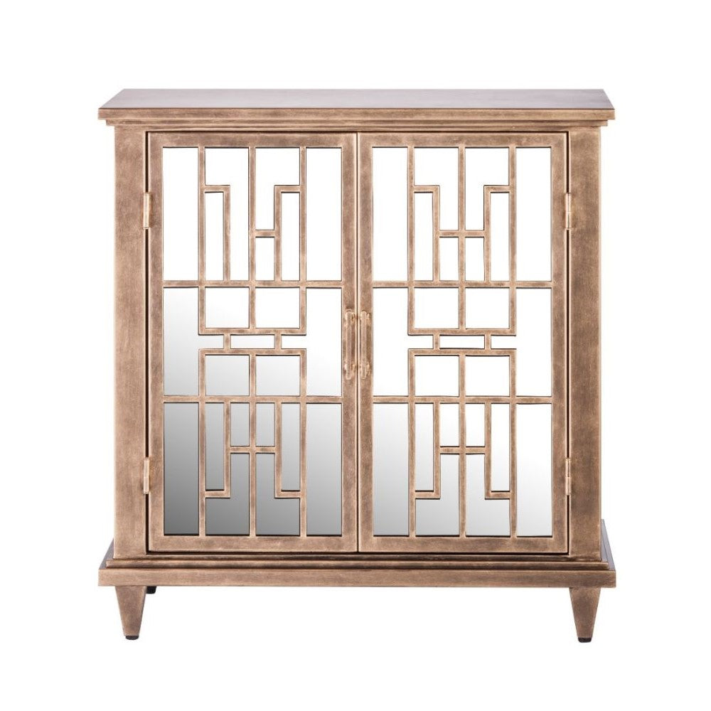 Brass Finish Mirrored Glass Door Sideboard