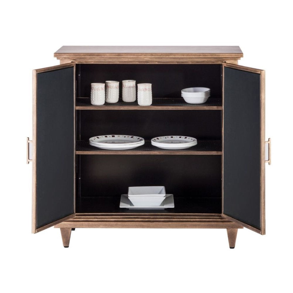 Brass Finish Mirrored Glass Door Sideboard