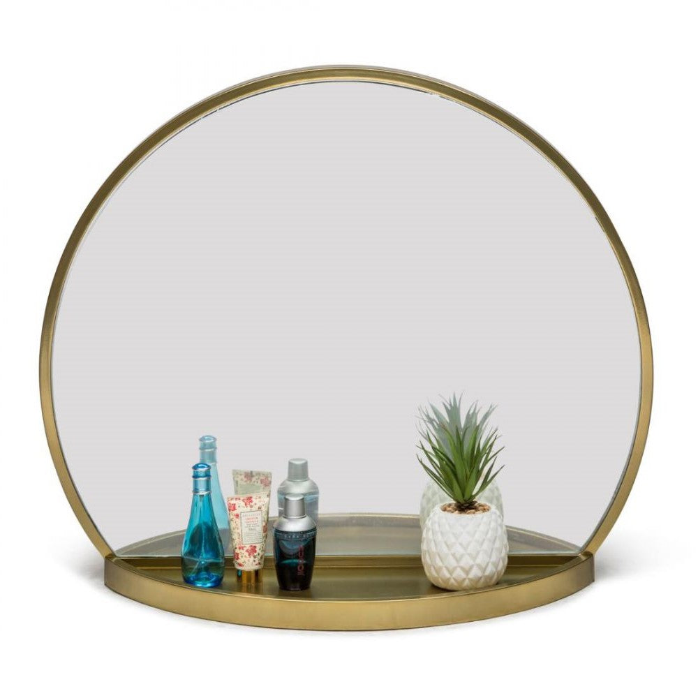 Brass Finish Round Arch Wall Mirror With Tray