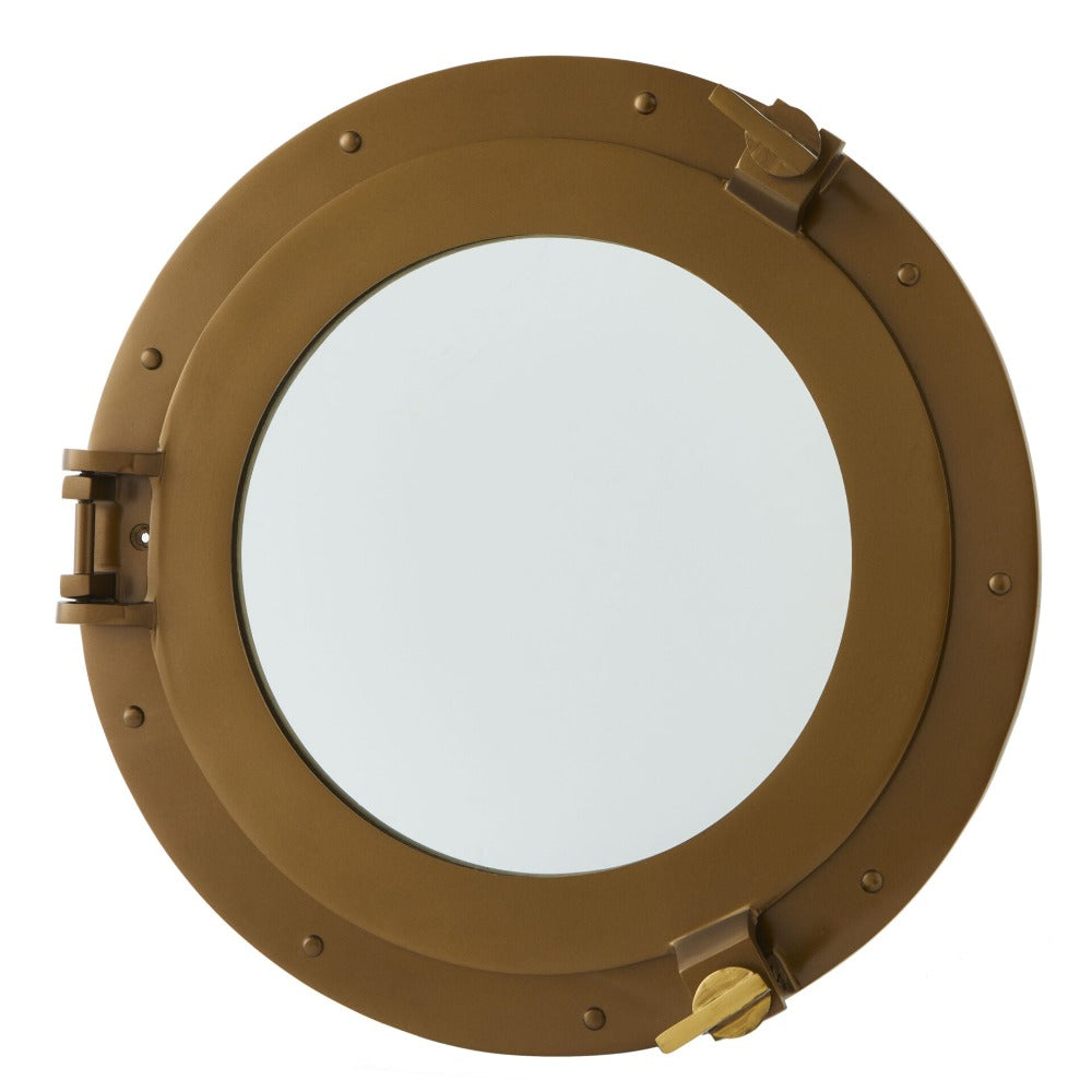 Brass Finish Ship Porthole Wall Mirror 38Cms