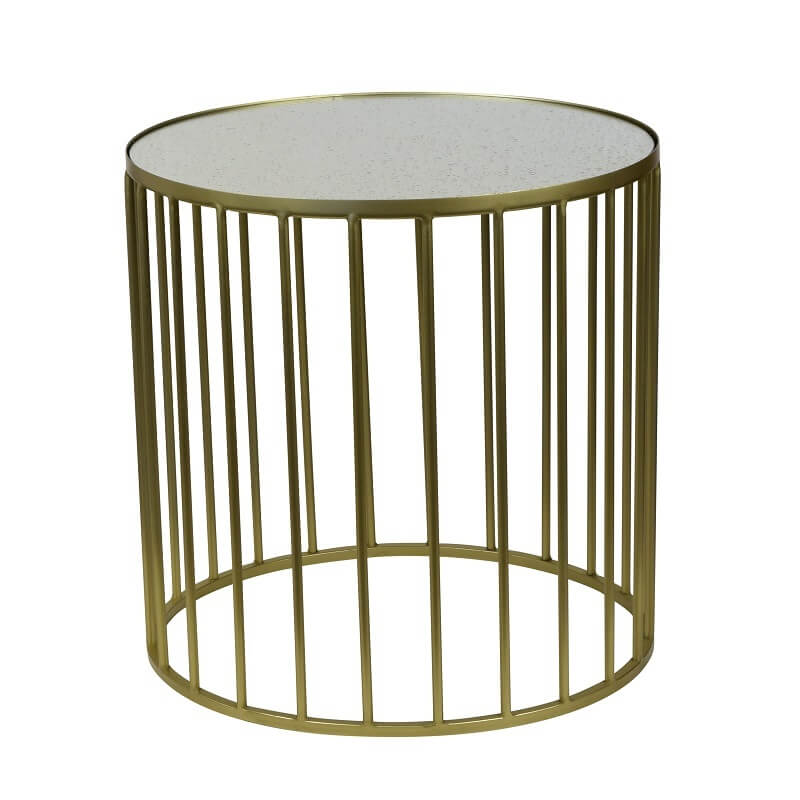 Bar Grille Cylindrical Glass Top Side Table - Brass