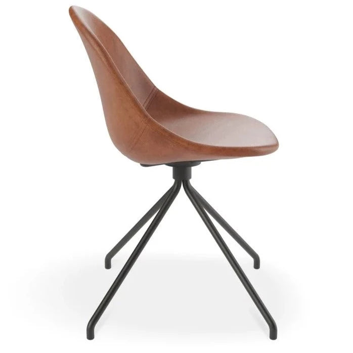 Brown Rustic Leather Seat Pyramid Base Dining Chair