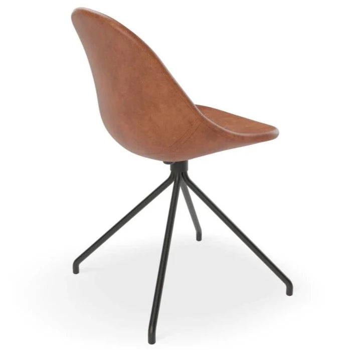 Brown Rustic Leather Seat Pyramid Base Dining Chair