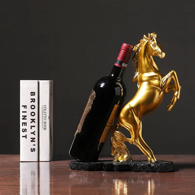 Charming Golden Horse Wine Storage Decor