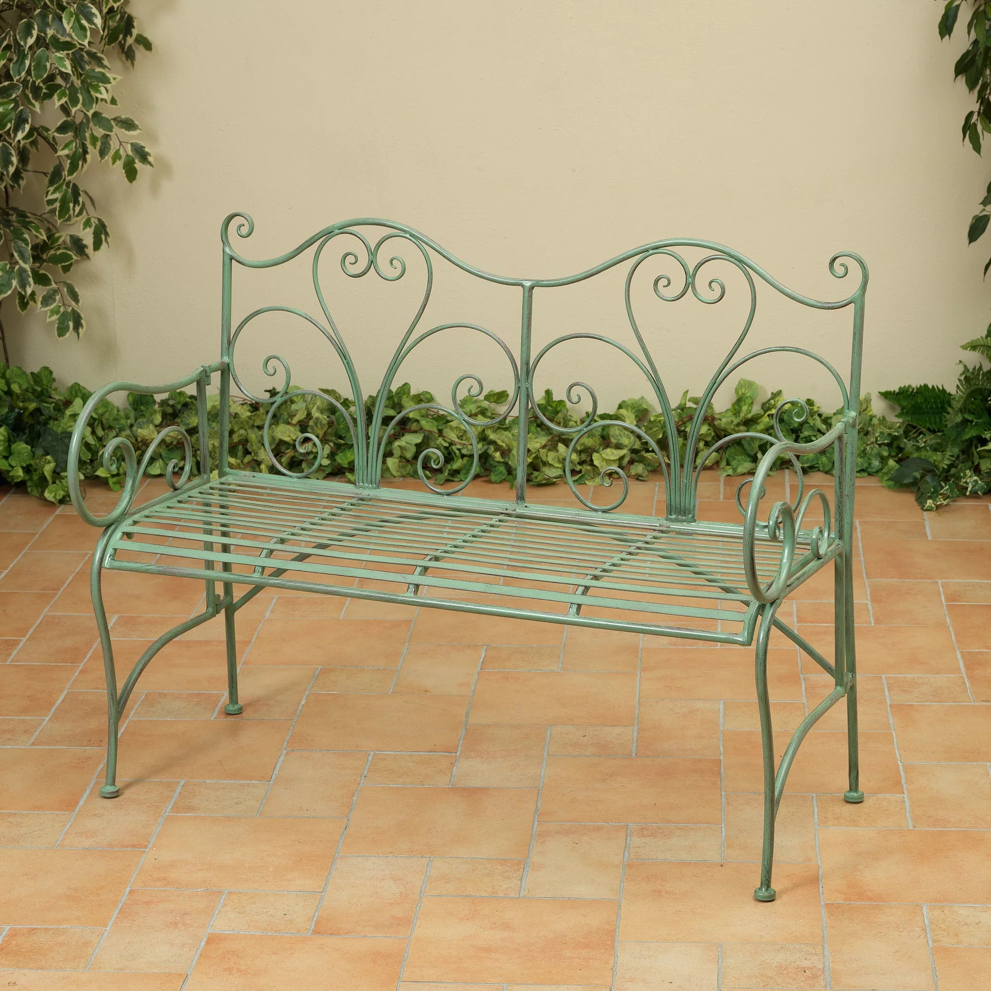 Classic Design Metal Garden Bench - Green
