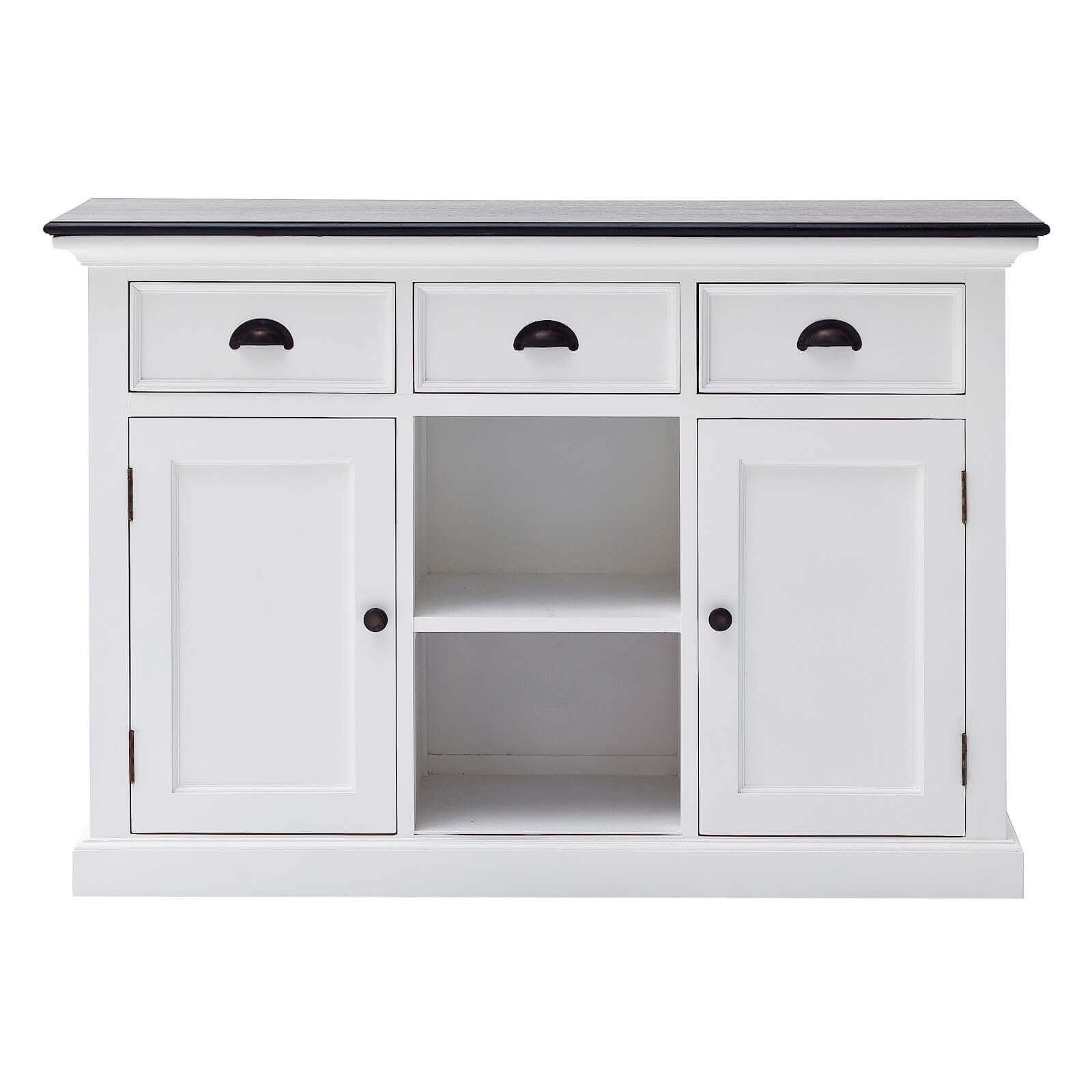 Classic Farmhouse Buffet 3 Drawers, 2 Doors & 2 Baskets Black Top
