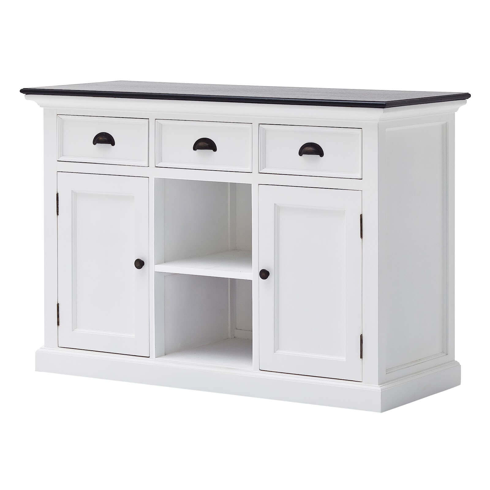 Classic Farmhouse Buffet 3 Drawers, 2 Doors & 2 Baskets Black Top