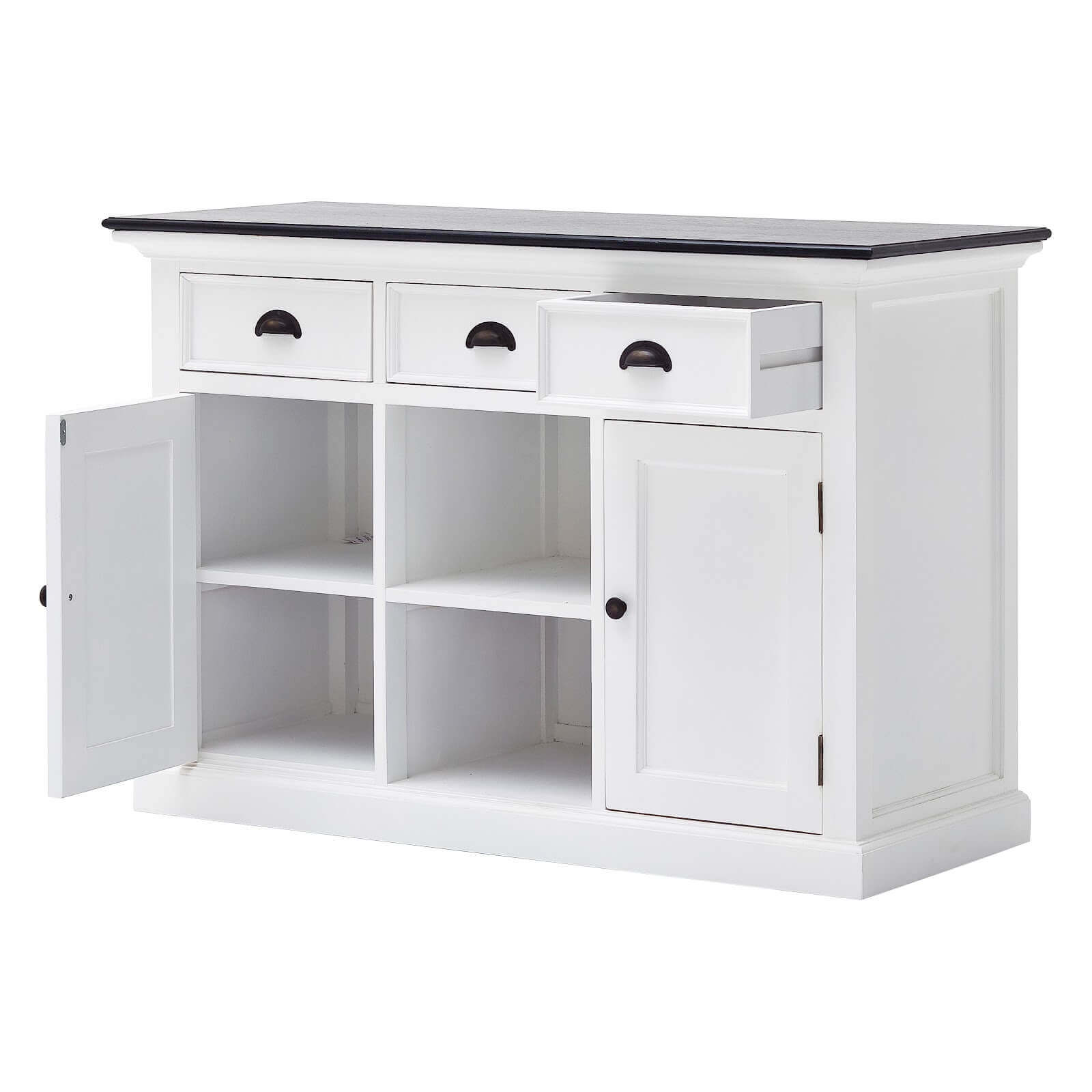 Classic Farmhouse Buffet 3 Drawers, 2 Doors & 2 Baskets Black Top