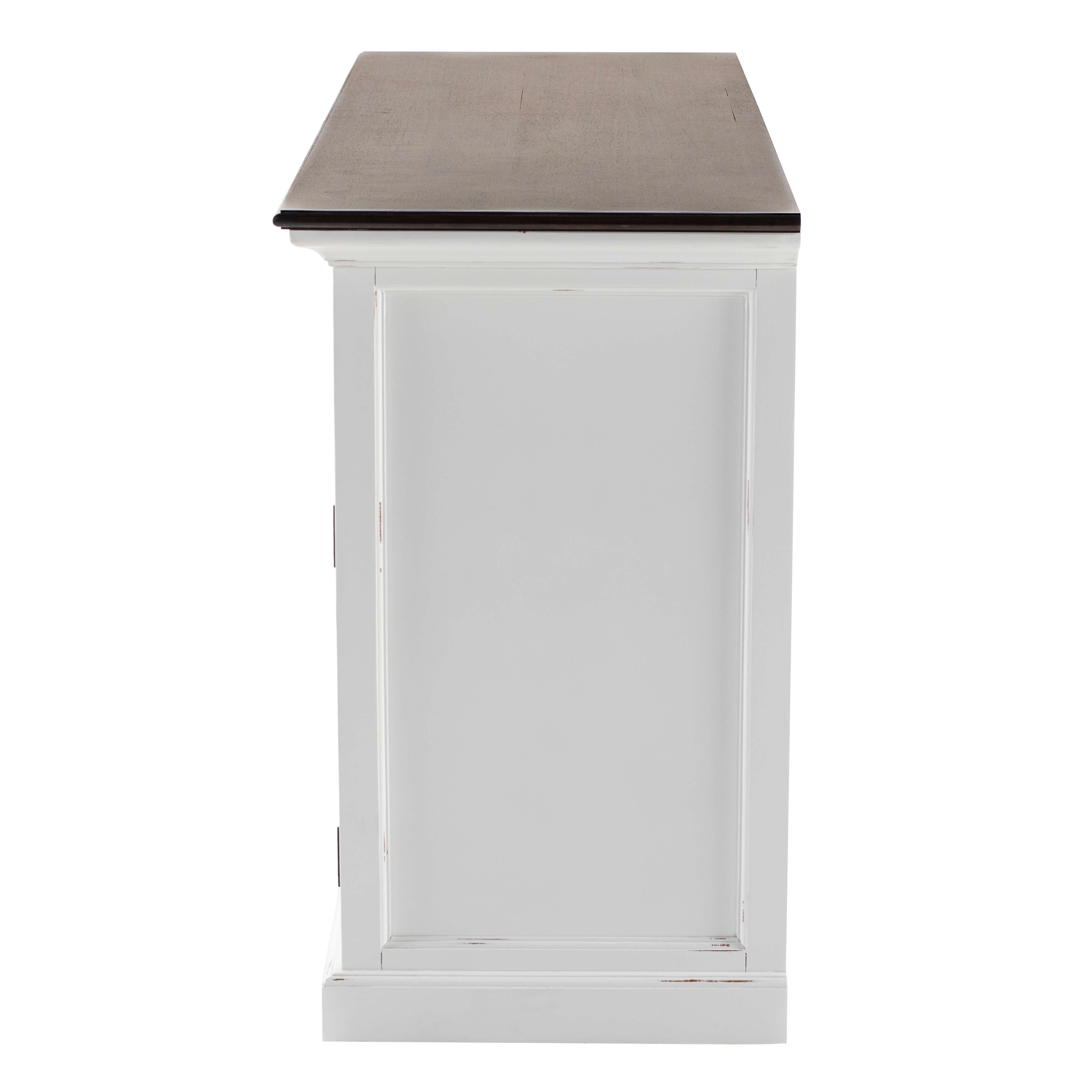 Classic Farmhouse Buffet 3 Drawers & 4 Doors White W/ Brown Top