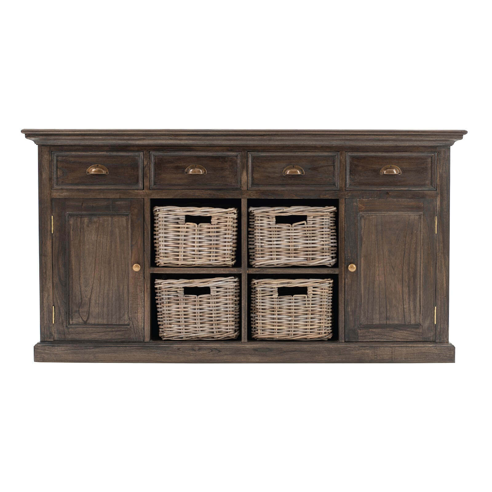 Classic Farmhouse Buffet 4 Drawers 2 Doors & 4 Baskets Black