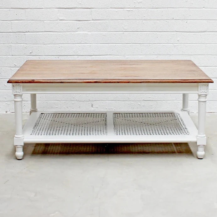 Classic Marseille Mahogany and Rattan Coffee Table - White Caramel