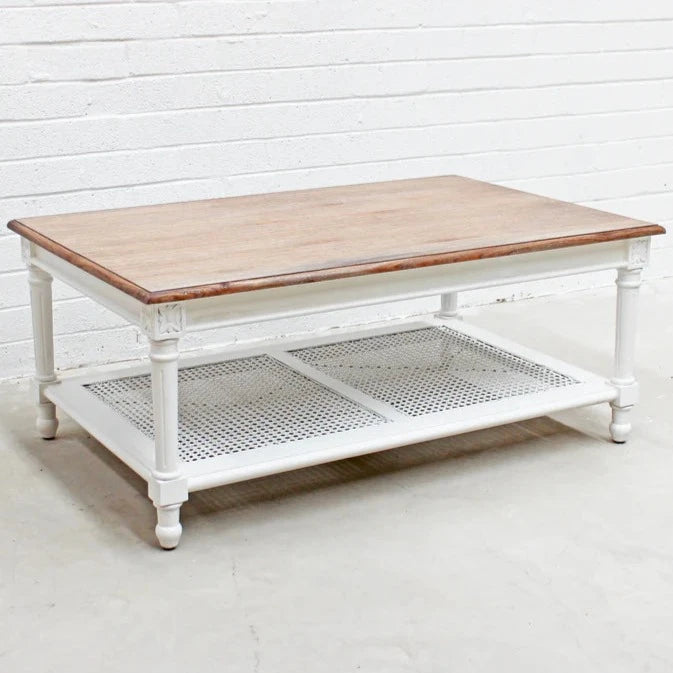 Classic Marseille Mahogany and Rattan Coffee Table - White Caramel