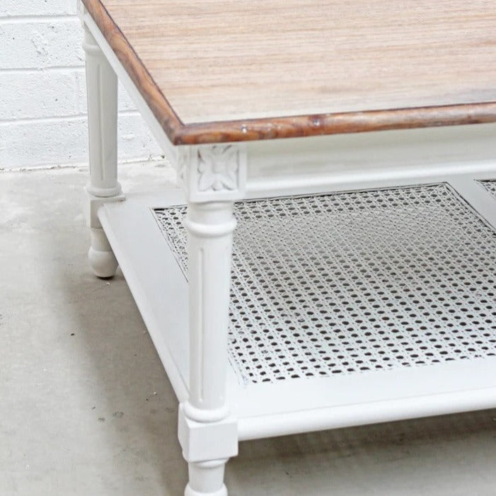 Classic Marseille Mahogany and Rattan Coffee Table - White Caramel