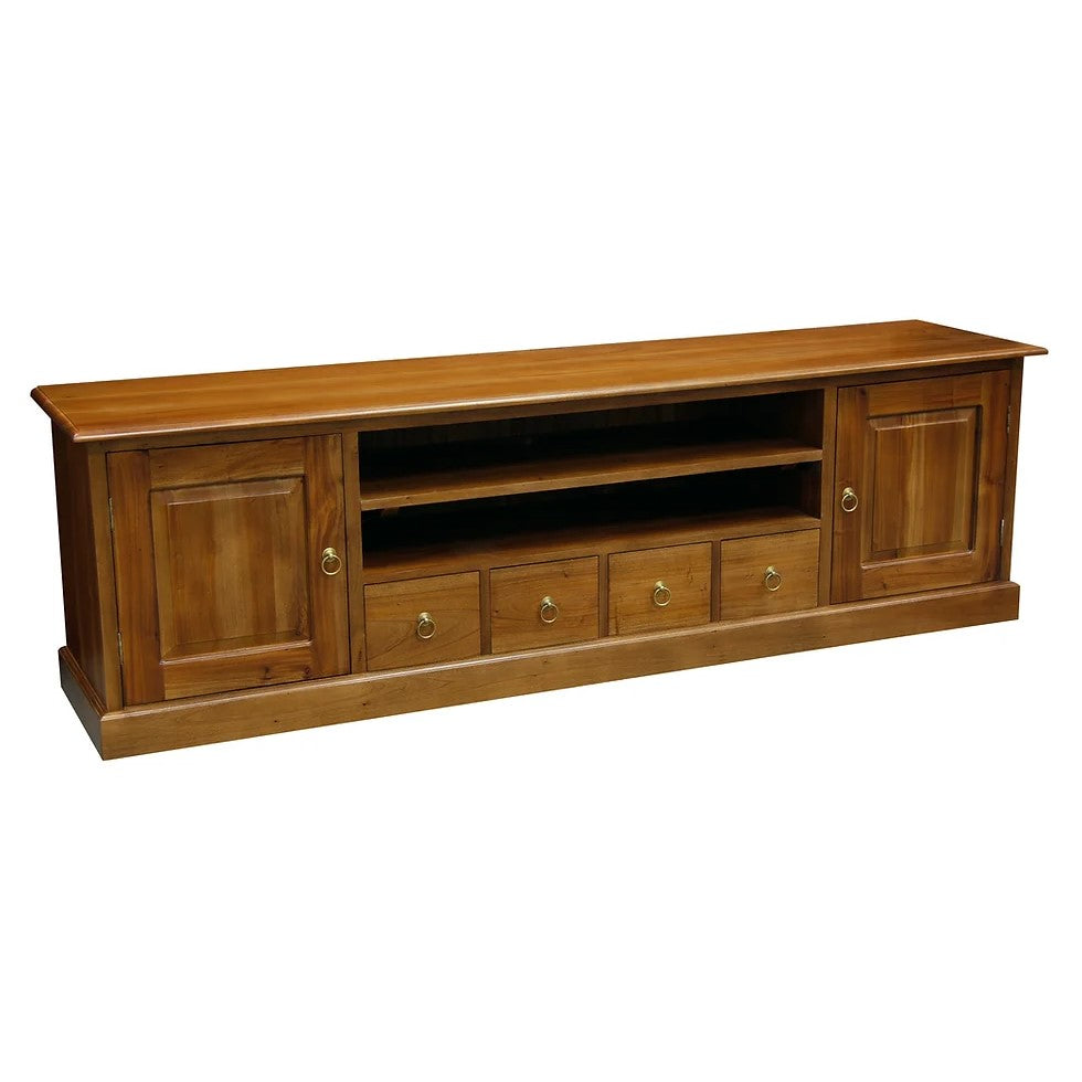 Classic Style 2 Door 4 Drawer Entertainment Unit - Light Brown