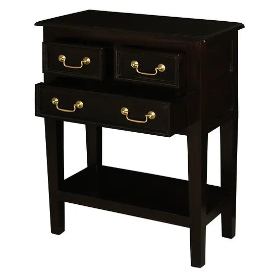 Classic Wooden 3 Drawer Sofa Table - Dark Brown