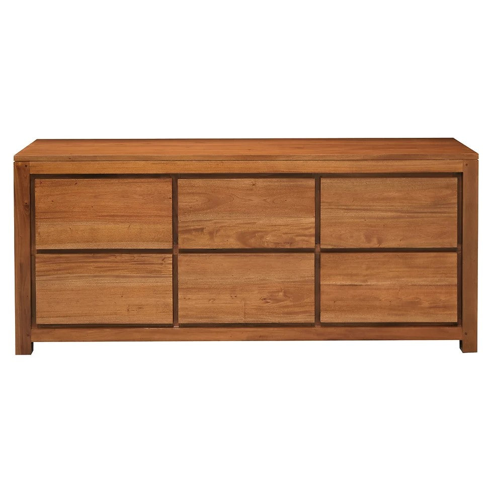 Classic Wooden 6 Drawer Dresser - Light Brown