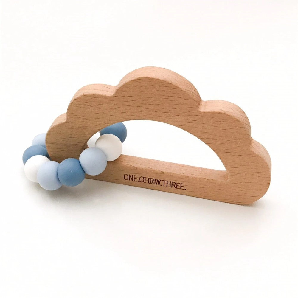 Personalised Cloud Silicone and Beech Wood Teether (Available in 5 Colours)