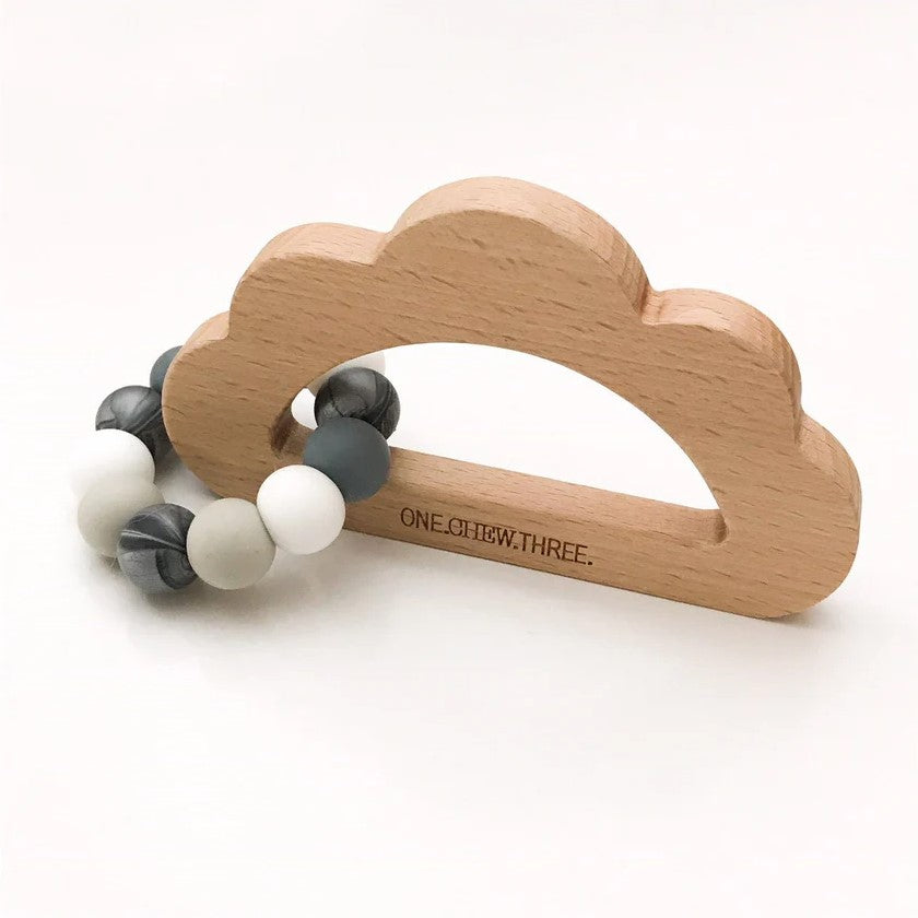 Personalised Cloud Silicone and Beech Wood Teether (Available in 5 Colours)