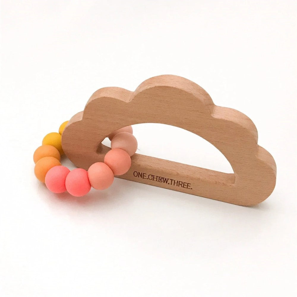 Personalised Cloud Silicone and Beech Wood Teether (Available in 5 Colours)