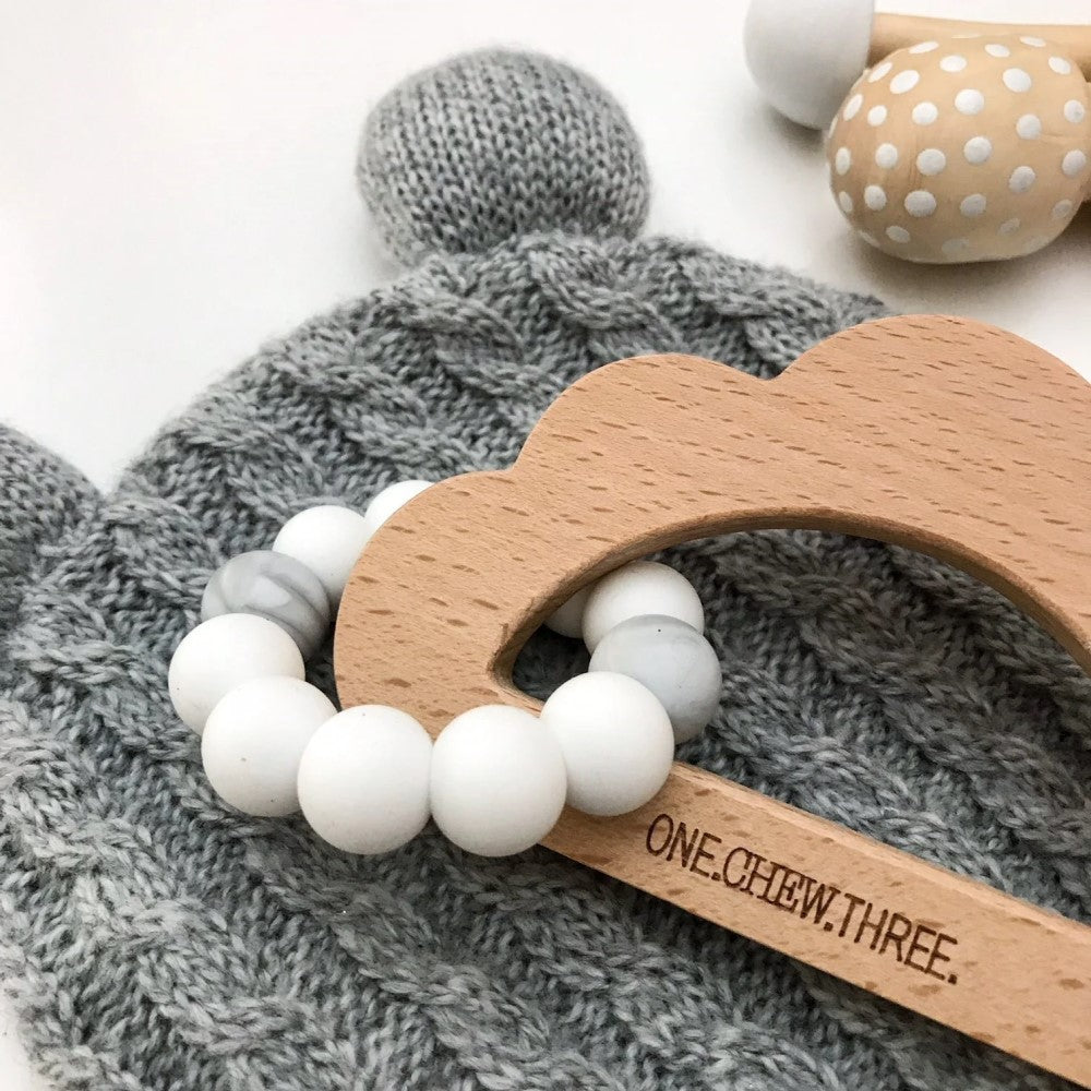 Personalised Cloud Silicone and Beech Wood Teether (Available in 5 Colours)