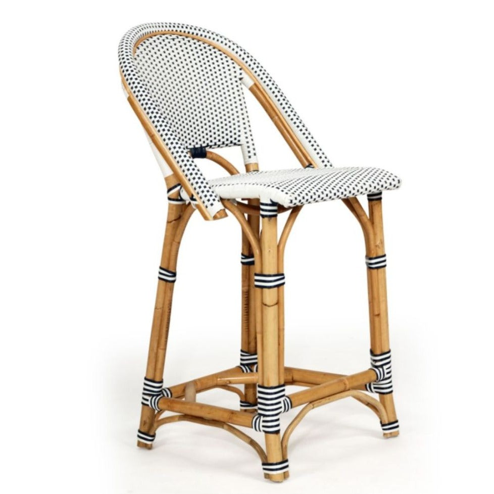 Coastal Black & White Kitchen Counter Rattan Bar Stool
